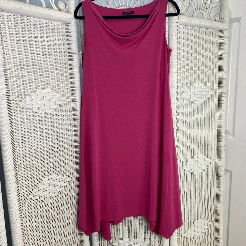 Eileen Fisher Cranberry Jersey Midi Dress Soft Draped Sleeveless Travel Knit - Picture 1 of 8